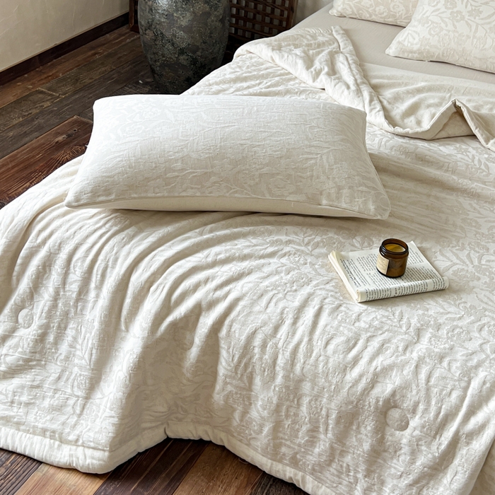 91家纺网 家纺一手货源 找家纺 乐家毛巾被（工厂自产自销） 2026新款棉花胚胎填充大提花棉麻夏被夏凉被空调被 棉麻-花见夏