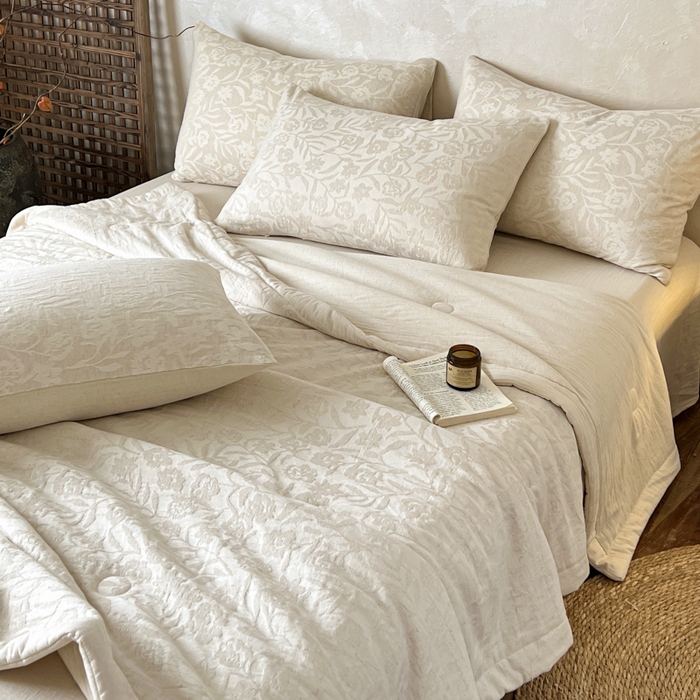 91家纺网 家纺一手货源 找家纺 乐家毛巾被（工厂自产自销） 2026新款棉花胚胎填充大提花棉麻夏被夏凉被空调被 棉麻-花见夏