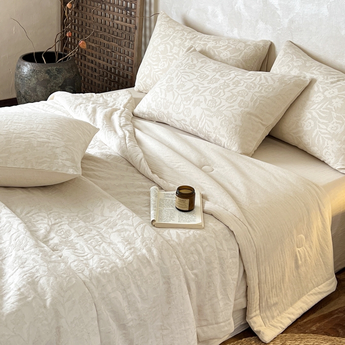 91家纺网 家纺一手货源 找家纺 乐家毛巾被（工厂自产自销） 2026新款棉花胚胎填充大提花棉麻夏被夏凉被空调被 棉麻-花见夏