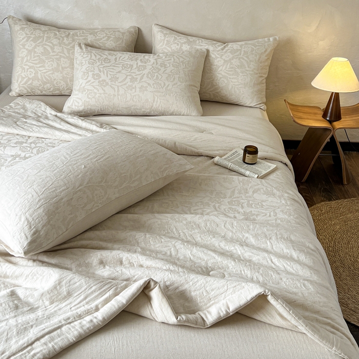 91家纺网 家纺一手货源 找家纺 乐家毛巾被（工厂自产自销） 2026新款棉花胚胎填充大提花棉麻夏被夏凉被空调被 棉麻-花见夏