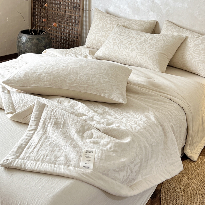 91家纺网 家纺一手货源 找家纺 乐家毛巾被（工厂自产自销） 2026新款棉花胚胎填充大提花棉麻夏被夏凉被空调被 棉麻-花见夏