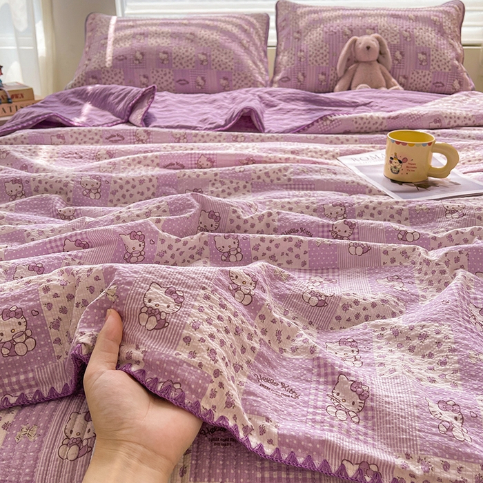 91家纺网 家纺一手货源 找家纺 （总）梵朴 2026新款A类泡芙双层纱贝壳边床盖夏被四件套三角针夏凉被空调被