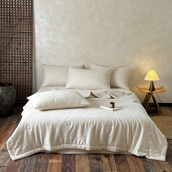 91家纺网 家纺一手货源 找家纺 乐家毛巾被（工厂自产自销） 2026新款棉花胚胎填充大提花棉麻夏被夏凉被空调被 棉麻-花枝