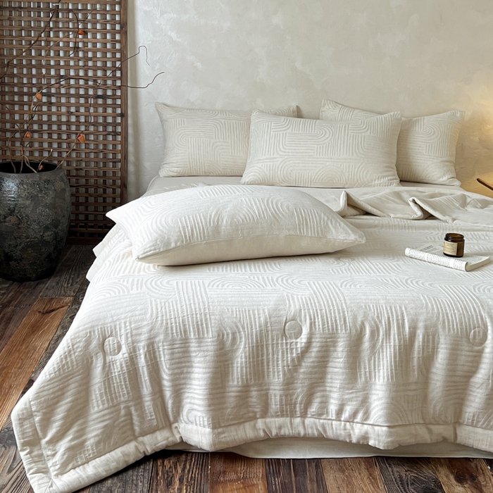 91家纺网 家纺一手货源 找家纺 乐家毛巾被（工厂自产自销） 2026新款棉花胚胎填充大提花棉麻夏被夏凉被空调被 棉麻-花枝