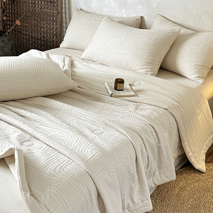 91家纺网 家纺一手货源 找家纺 乐家毛巾被（工厂自产自销） 2026新款棉花胚胎填充大提花棉麻夏被夏凉被空调被 棉麻-花枝