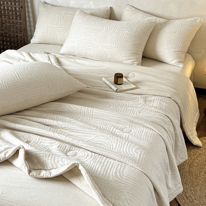 91家纺网 家纺一手货源 找家纺 乐家毛巾被（工厂自产自销） 2026新款棉花胚胎填充大提花棉麻夏被夏凉被空调被 棉麻-花枝