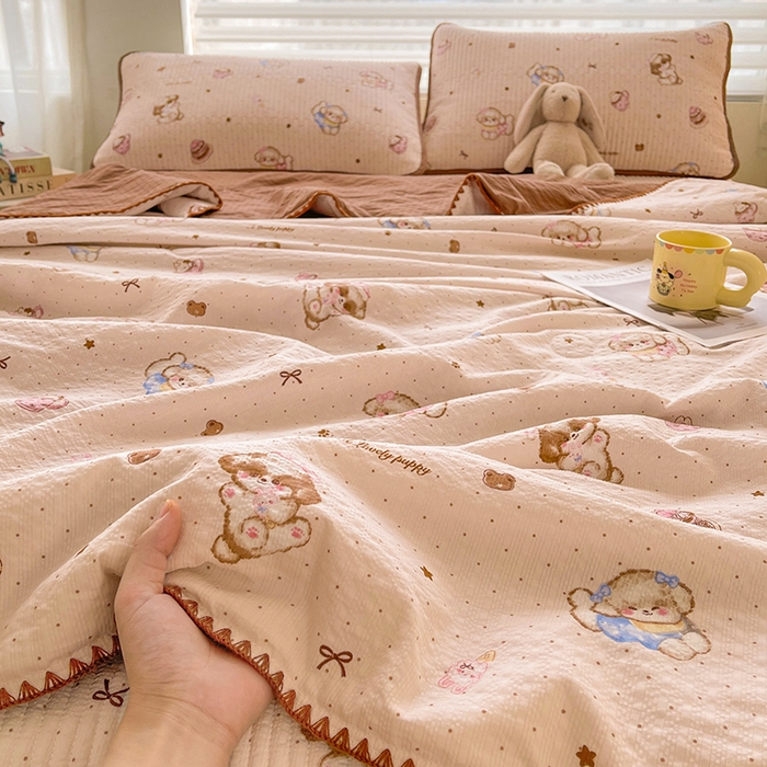 91家纺网 家纺一手货源 找家纺 （总）梵朴 2026新款A类泡芙双层纱贝壳边床盖夏被四件套三角针夏凉被空调被