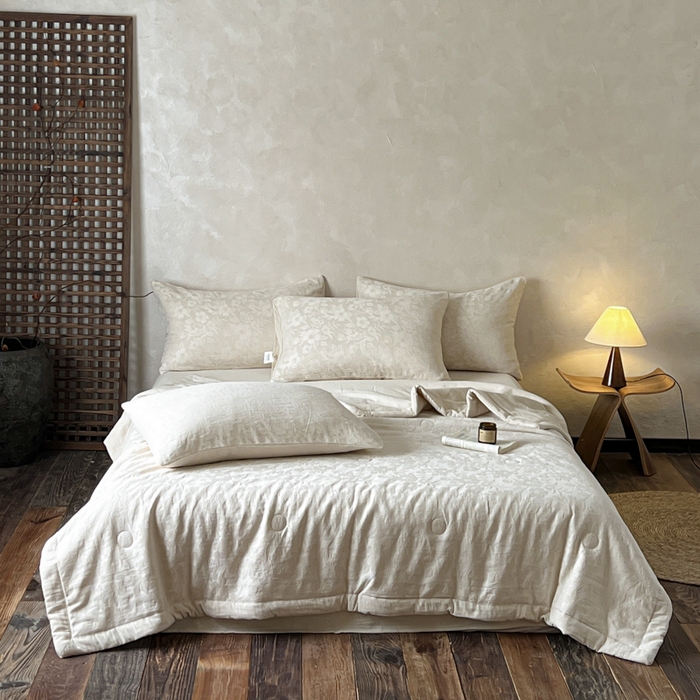 91家纺网 家纺一手货源 找家纺 乐家毛巾被（工厂自产自销） 2026新款棉花胚胎填充大提花棉麻夏被夏凉被空调被 棉麻-沐花