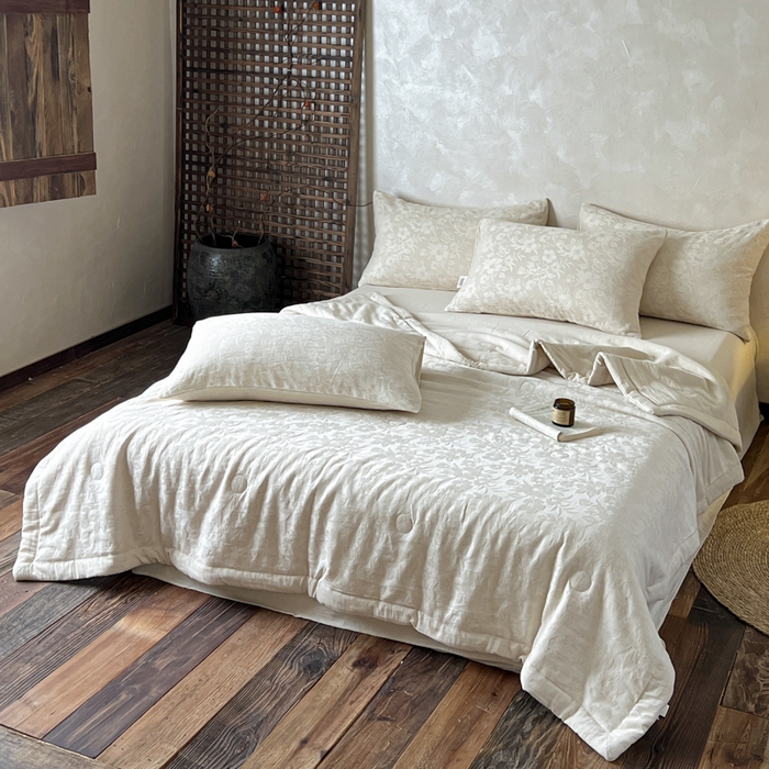 91家纺网 家纺一手货源 找家纺 乐家毛巾被（工厂自产自销） 2026新款棉花胚胎填充大提花棉麻夏被夏凉被空调被 棉麻-沐花