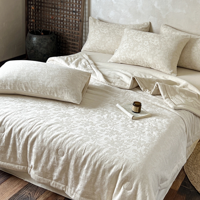 91家纺网 家纺一手货源 找家纺 乐家毛巾被（工厂自产自销） 2026新款棉花胚胎填充大提花棉麻夏被夏凉被空调被 棉麻-沐花