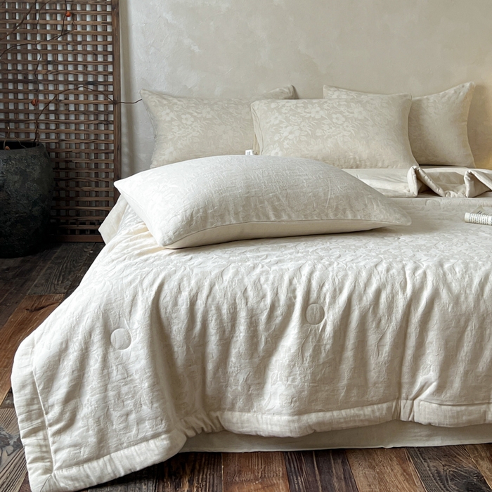 91家纺网 家纺一手货源 找家纺 乐家毛巾被（工厂自产自销） 2026新款棉花胚胎填充大提花棉麻夏被夏凉被空调被 棉麻-沐花