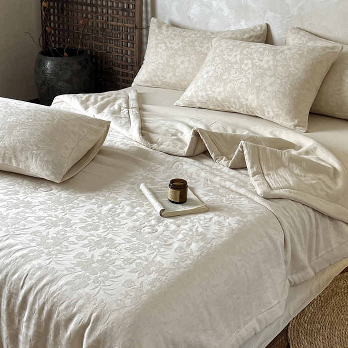 91家纺网 家纺一手货源 找家纺 乐家毛巾被（工厂自产自销） 2026新款棉花胚胎填充大提花棉麻夏被夏凉被空调被 棉麻-沐花