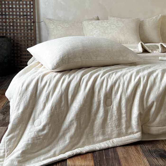 91家纺网 家纺一手货源 找家纺 乐家毛巾被（工厂自产自销） 2026新款棉花胚胎填充大提花棉麻夏被夏凉被空调被 棉麻-沐花