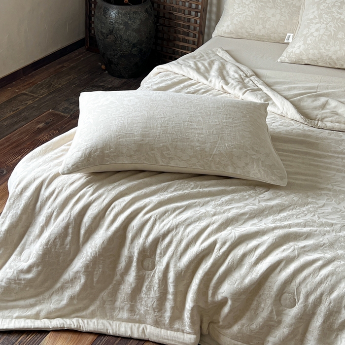 91家纺网 家纺一手货源 找家纺 乐家毛巾被（工厂自产自销） 2026新款棉花胚胎填充大提花棉麻夏被夏凉被空调被 棉麻-沐花