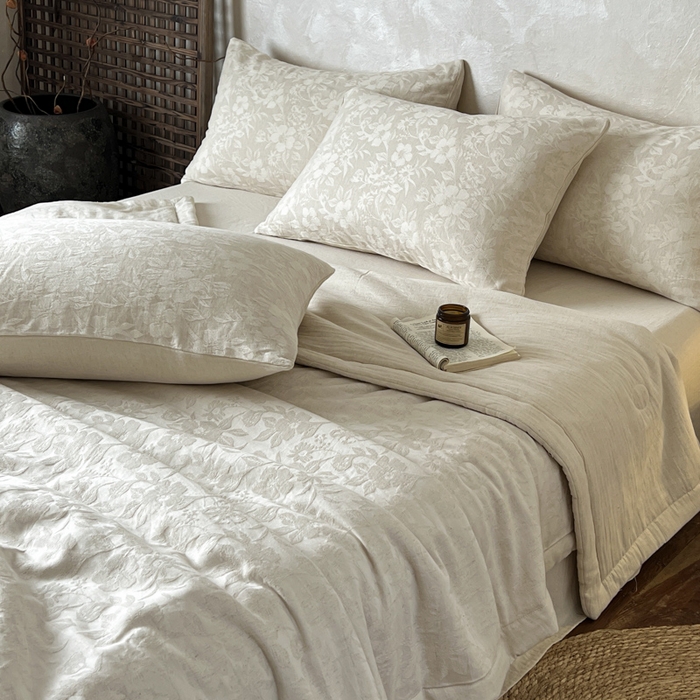 91家纺网 家纺一手货源 找家纺 乐家毛巾被（工厂自产自销） 2026新款棉花胚胎填充大提花棉麻夏被夏凉被空调被 棉麻-沐花