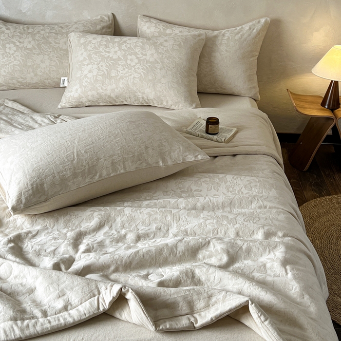 91家纺网 家纺一手货源 找家纺 乐家毛巾被（工厂自产自销） 2026新款棉花胚胎填充大提花棉麻夏被夏凉被空调被 棉麻-沐花