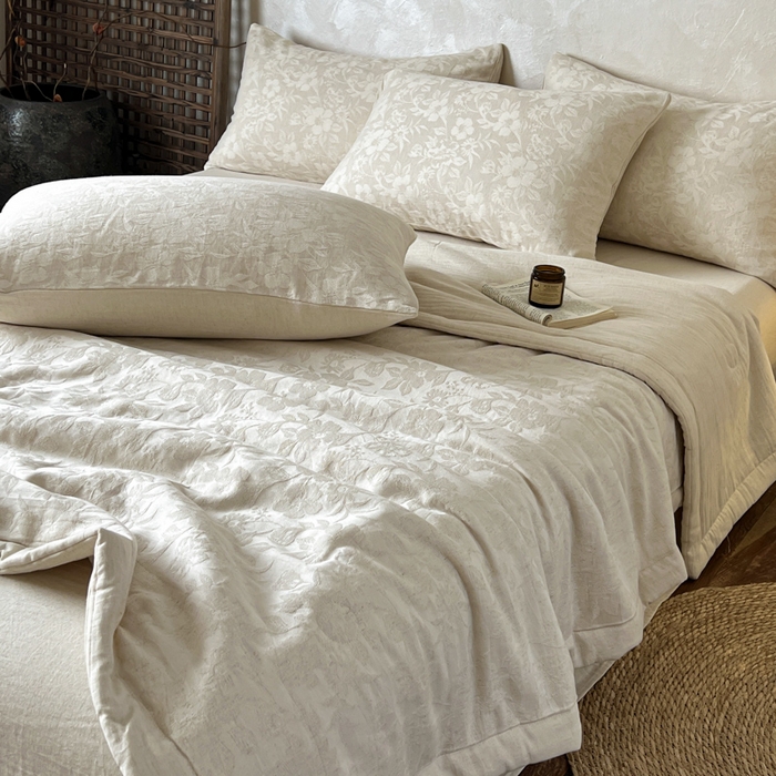 91家纺网 家纺一手货源 找家纺 乐家毛巾被（工厂自产自销） 2026新款棉花胚胎填充大提花棉麻夏被夏凉被空调被 棉麻-沐花