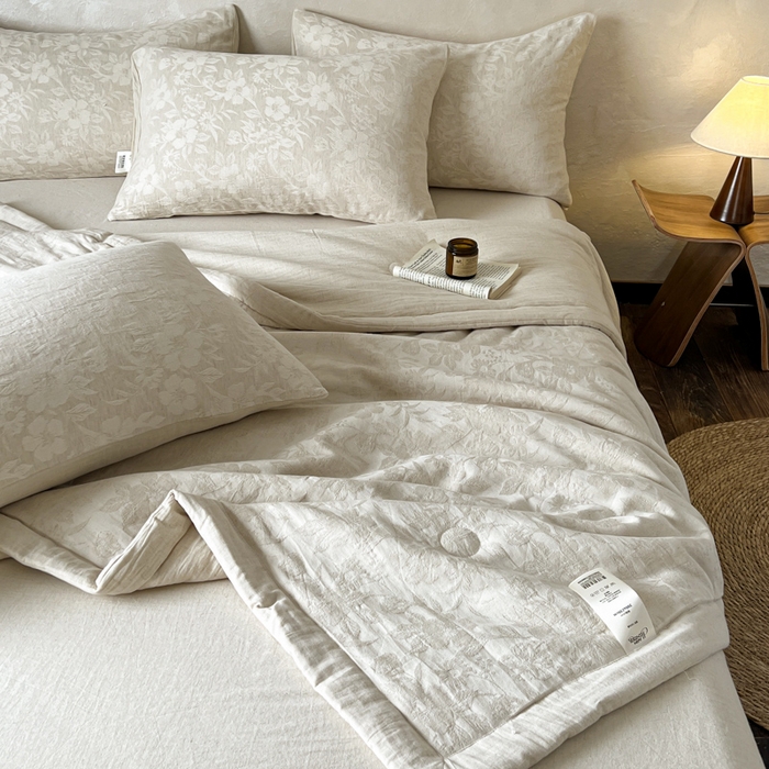 91家纺网 家纺一手货源 找家纺 乐家毛巾被（工厂自产自销） 2026新款棉花胚胎填充大提花棉麻夏被夏凉被空调被 棉麻-沐花