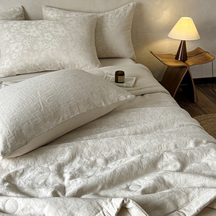 91家纺网 家纺一手货源 找家纺 乐家毛巾被（工厂自产自销） 2026新款棉花胚胎填充大提花棉麻夏被夏凉被空调被 棉麻-沐花