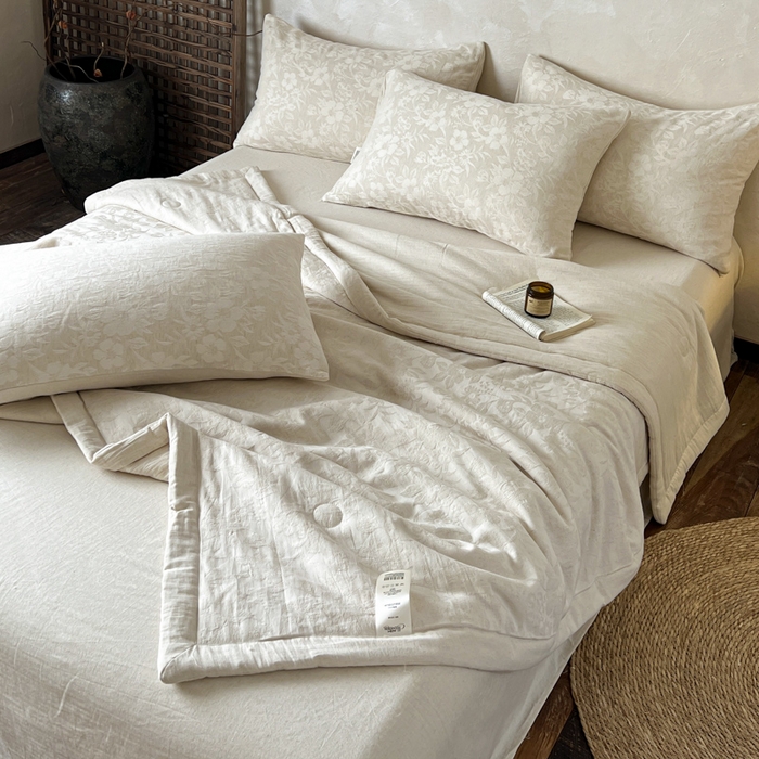 91家纺网 家纺一手货源 找家纺 乐家毛巾被（工厂自产自销） 2026新款棉花胚胎填充大提花棉麻夏被夏凉被空调被 棉麻-沐花