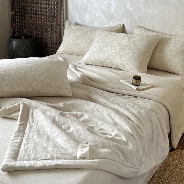 91家纺网 家纺一手货源 找家纺 乐家毛巾被（工厂自产自销） 2026新款棉花胚胎填充大提花棉麻夏被夏凉被空调被 棉麻-沐花