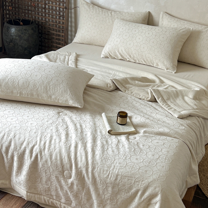 91家纺网 家纺一手货源 找家纺 乐家毛巾被（工厂自产自销） 2026新款棉花胚胎填充大提花棉麻夏被夏凉被空调被 棉麻-泡沫