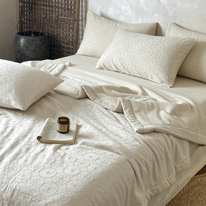 91家纺网 家纺一手货源 找家纺 乐家毛巾被（工厂自产自销） 2026新款棉花胚胎填充大提花棉麻夏被夏凉被空调被 棉麻-泡沫