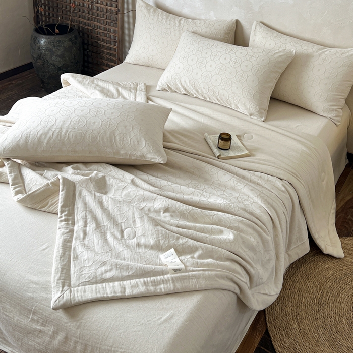 91家纺网 家纺一手货源 找家纺 乐家毛巾被（工厂自产自销） 2026新款棉花胚胎填充大提花棉麻夏被夏凉被空调被 棉麻-泡沫