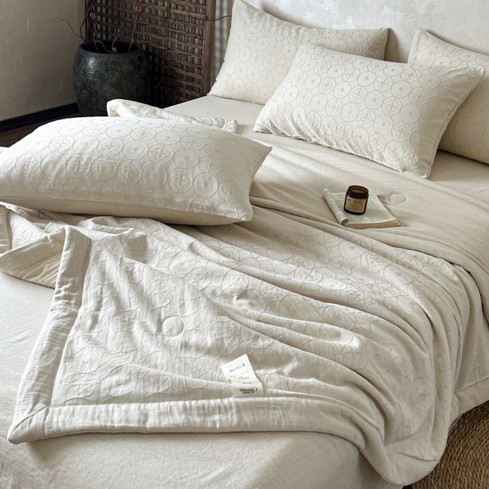 91家纺网 家纺一手货源 找家纺 乐家毛巾被（工厂自产自销） 2026新款棉花胚胎填充大提花棉麻夏被夏凉被空调被 棉麻-泡沫