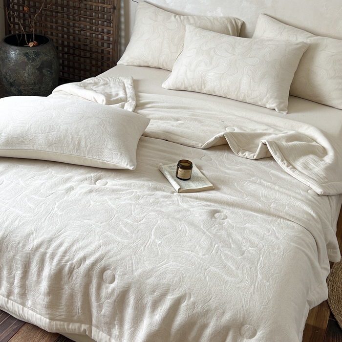 91家纺网 家纺一手货源 找家纺 乐家毛巾被（工厂自产自销） 2026新款棉花胚胎填充大提花棉麻夏被夏凉被空调被 棉麻-柔纹