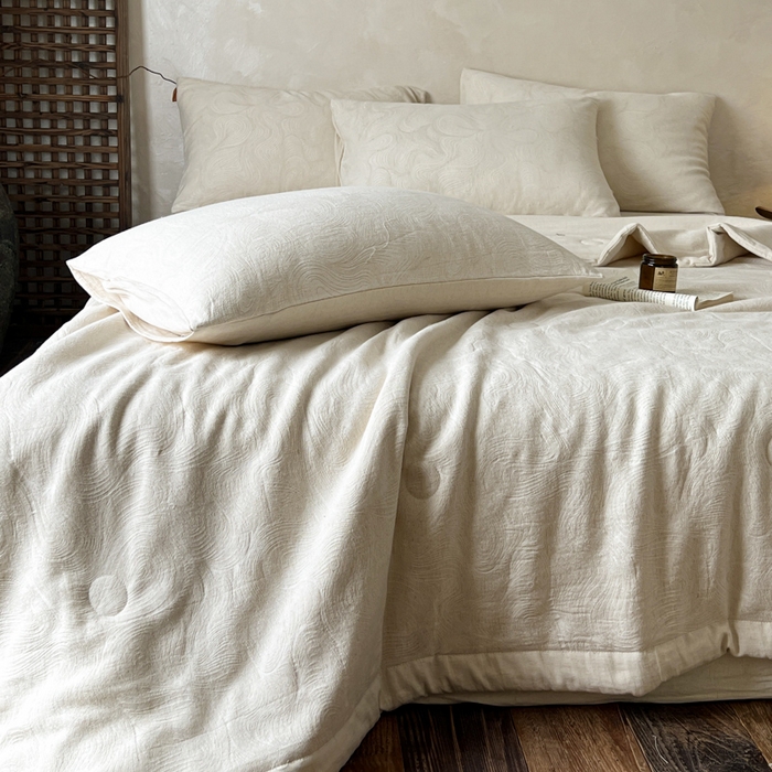 91家纺网 家纺一手货源 找家纺 乐家毛巾被（工厂自产自销） 2026新款棉花胚胎填充大提花棉麻夏被夏凉被空调被 棉麻-柔纹