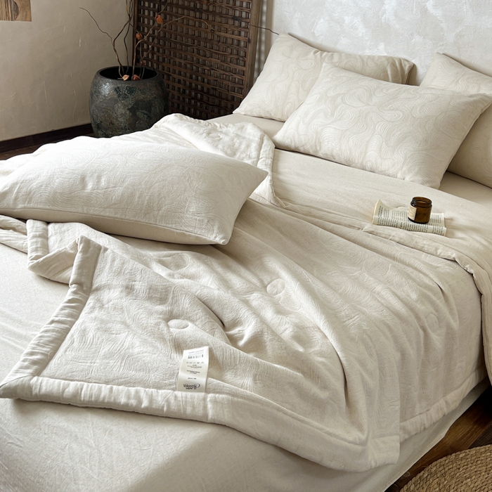 91家纺网 家纺一手货源 找家纺 乐家毛巾被（工厂自产自销） 2026新款棉花胚胎填充大提花棉麻夏被夏凉被空调被 棉麻-柔纹