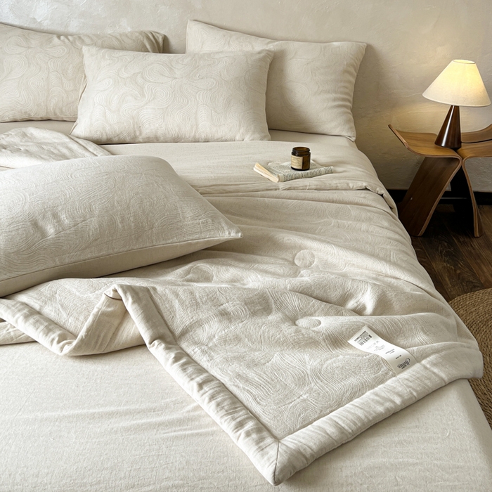 91家纺网 家纺一手货源 找家纺 乐家毛巾被（工厂自产自销） 2026新款棉花胚胎填充大提花棉麻夏被夏凉被空调被 棉麻-柔纹