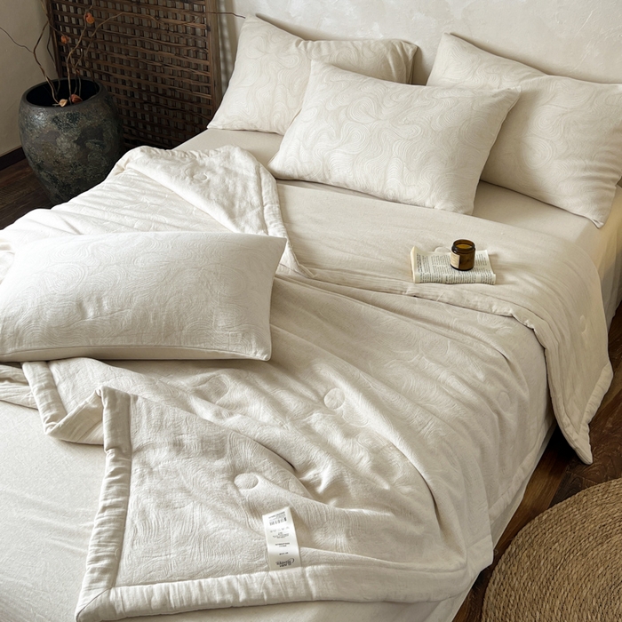 91家纺网 家纺一手货源 找家纺 乐家毛巾被（工厂自产自销） 2026新款棉花胚胎填充大提花棉麻夏被夏凉被空调被 棉麻-柔纹