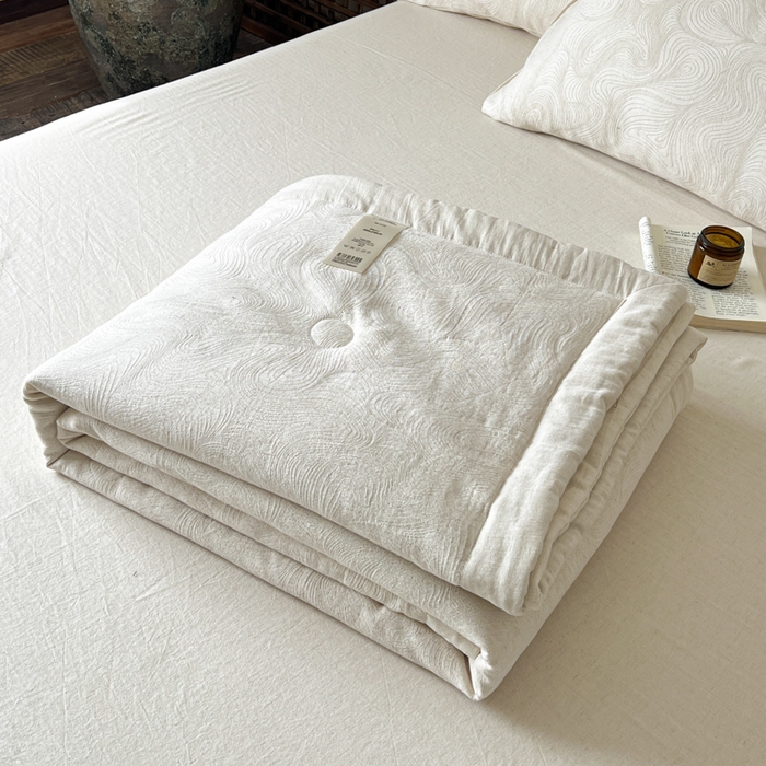 91家纺网 家纺一手货源 找家纺 乐家毛巾被（工厂自产自销） 2026新款棉花胚胎填充大提花棉麻夏被夏凉被空调被 棉麻-柔纹