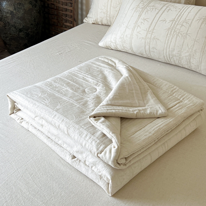 乐家毛巾被（工厂自产自销） 2026新款棉花胚胎填充大提花棉麻夏被夏凉被空调被 棉麻-细竹