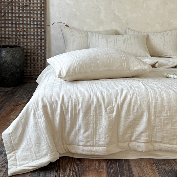 91家纺网 家纺一手货源 找家纺 乐家毛巾被（工厂自产自销） 2026新款棉花胚胎填充大提花棉麻夏被夏凉被空调被 棉麻-细竹