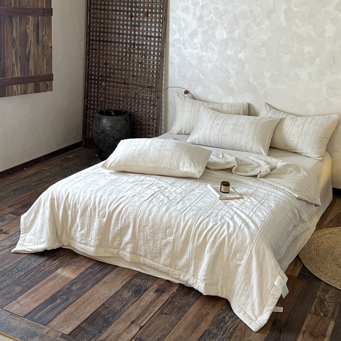 91家纺网 家纺一手货源 找家纺 乐家毛巾被（工厂自产自销） 2026新款棉花胚胎填充大提花棉麻夏被夏凉被空调被 棉麻-细竹