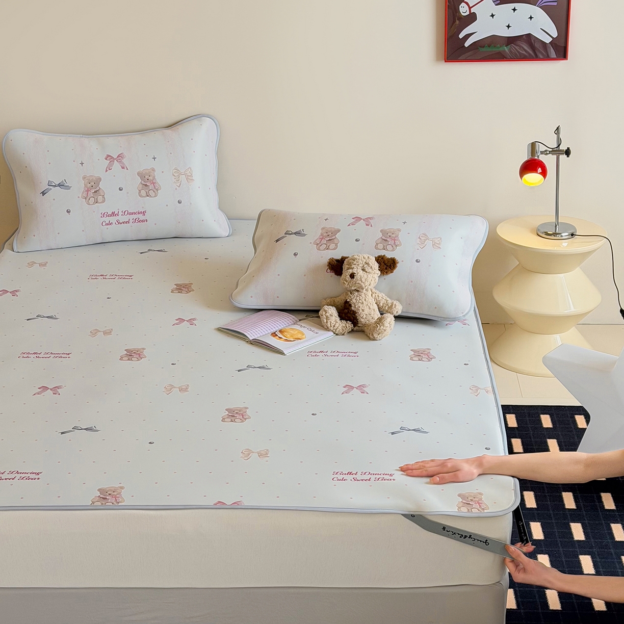 JUICY 橘滋家纺 2026新款CoolAir沁氧数码印花冰感软凉席 珍珠小熊-平席款