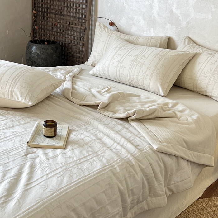 91家纺网 家纺一手货源 找家纺 乐家毛巾被（工厂自产自销） 2026新款棉花胚胎填充大提花棉麻夏被夏凉被空调被 棉麻-细竹