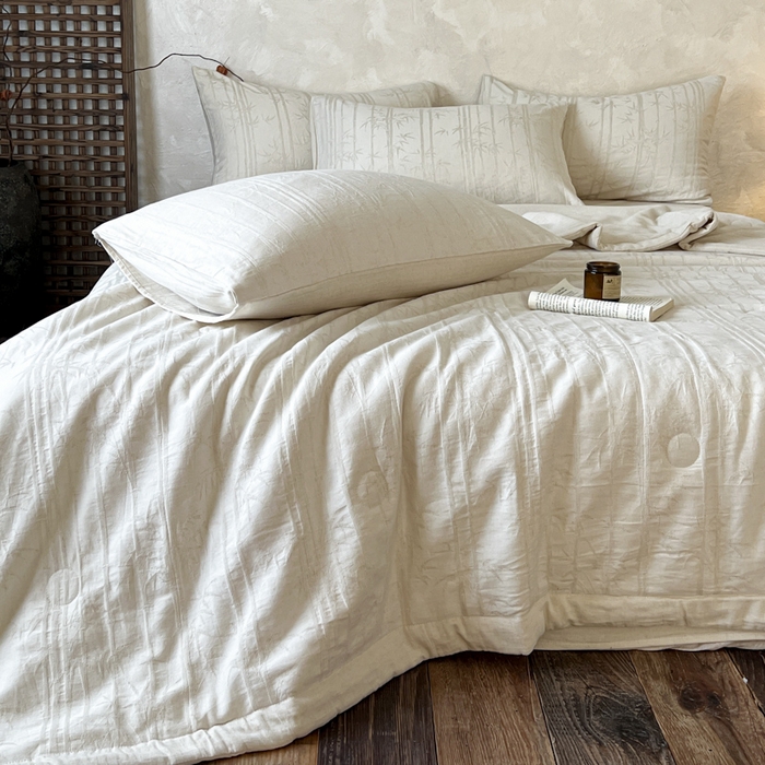 91家纺网 家纺一手货源 找家纺 乐家毛巾被（工厂自产自销） 2026新款棉花胚胎填充大提花棉麻夏被夏凉被空调被 棉麻-细竹