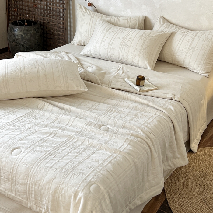 91家纺网 家纺一手货源 找家纺 乐家毛巾被（工厂自产自销） 2026新款棉花胚胎填充大提花棉麻夏被夏凉被空调被 棉麻-细竹