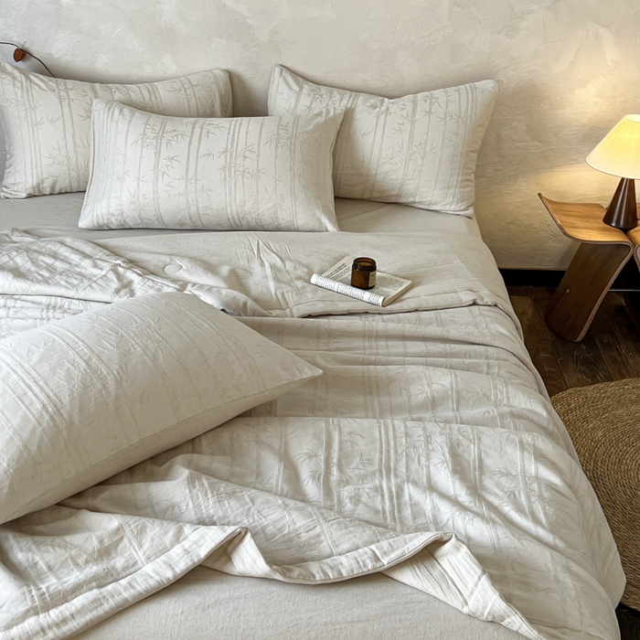 91家纺网 家纺一手货源 找家纺 乐家毛巾被（工厂自产自销） 2026新款棉花胚胎填充大提花棉麻夏被夏凉被空调被 棉麻-细竹