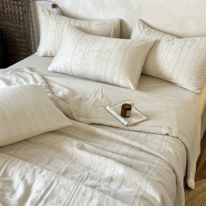 91家纺网 家纺一手货源 找家纺 乐家毛巾被（工厂自产自销） 2026新款棉花胚胎填充大提花棉麻夏被夏凉被空调被 棉麻-细竹