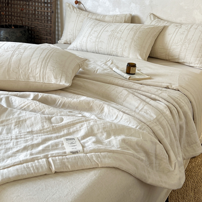 91家纺网 家纺一手货源 找家纺 乐家毛巾被（工厂自产自销） 2026新款棉花胚胎填充大提花棉麻夏被夏凉被空调被 棉麻-细竹