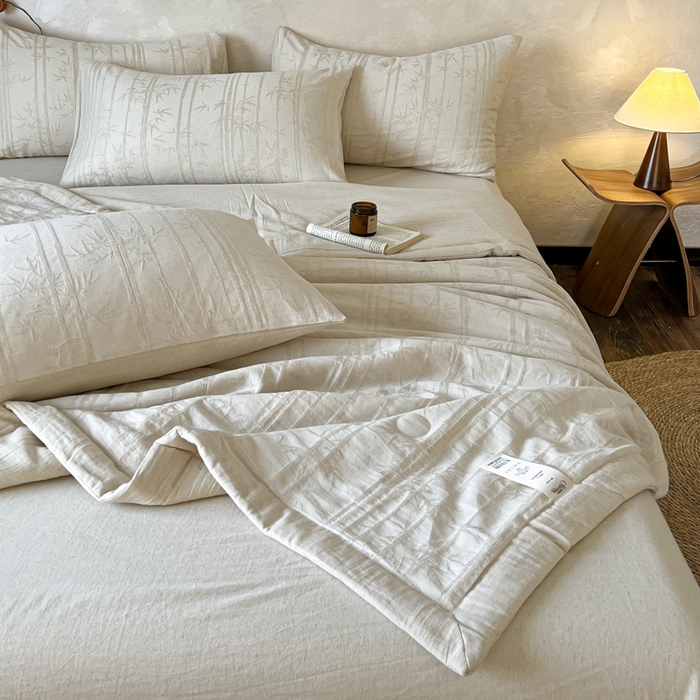 91家纺网 家纺一手货源 找家纺 乐家毛巾被（工厂自产自销） 2026新款棉花胚胎填充大提花棉麻夏被夏凉被空调被 棉麻-细竹