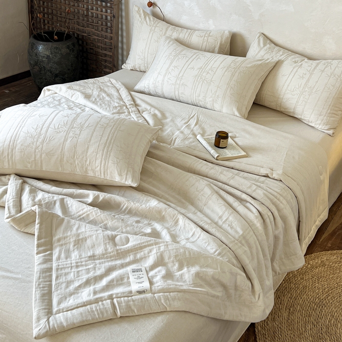 91家纺网 家纺一手货源 找家纺 乐家毛巾被（工厂自产自销） 2026新款棉花胚胎填充大提花棉麻夏被夏凉被空调被 棉麻-细竹