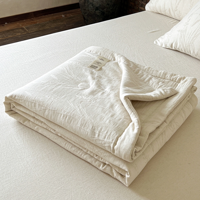 乐家毛巾被（工厂自产自销） 2026新款棉花胚胎填充大提花棉麻夏被夏凉被空调被 棉麻-叶影