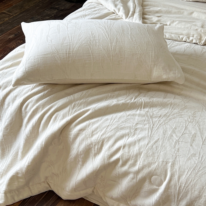 91家纺网 家纺一手货源 找家纺 乐家毛巾被（工厂自产自销） 2026新款棉花胚胎填充大提花棉麻夏被夏凉被空调被 棉麻-叶影