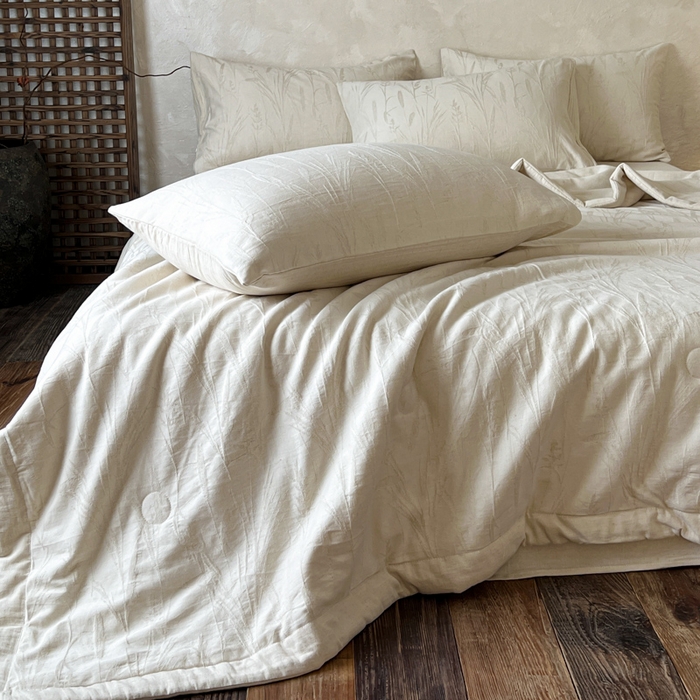 91家纺网 家纺一手货源 找家纺 乐家毛巾被（工厂自产自销） 2026新款棉花胚胎填充大提花棉麻夏被夏凉被空调被 棉麻-叶影